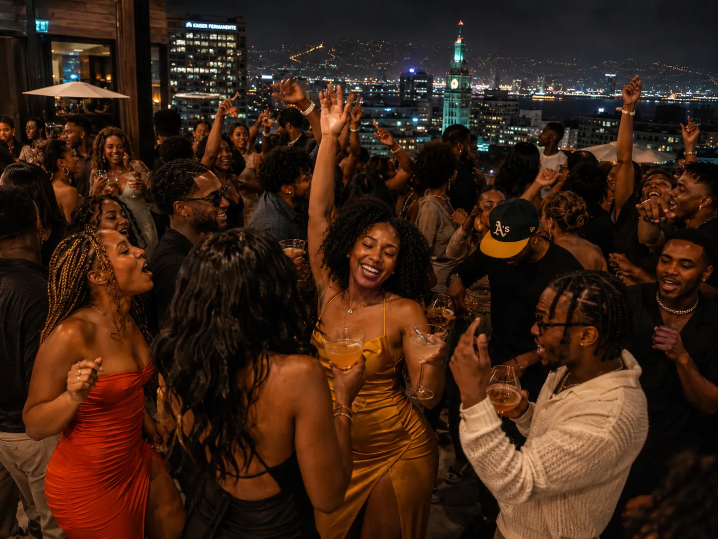 A crowd celebrating at a BASEbloc event